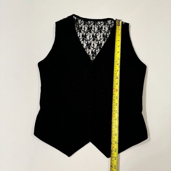 Lace Back Button Front Sleeveless Vest in Black - Picture 5 of 5